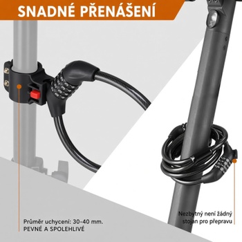 Zámok na bicykel a kolobežku GK102.705, dvojitý kombinačný zámok, 125 cm, 12 mm, čierny - N