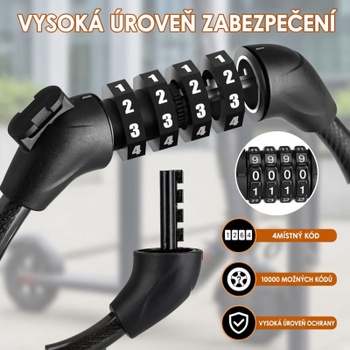 Zámok na bicykel a kolobežku GK102.705, dvojitý kombinačný zámok, 125 cm, 12 mm, čierny - N