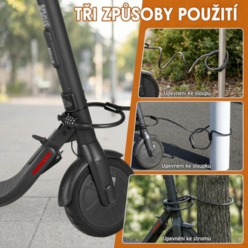 Zámok na bicykel a kolobežku GK102.705, dvojitý kombinačný zámok, 125 cm, 12 mm, čierny - N