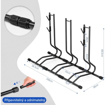 Stojan na bicykle DT3, pre 3 bicykle, 108 x 38 x 68,5 cm, čierny - N