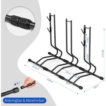 Stojan na bicykle DT3, pre 3 bicykle, 108 x 38 x 68,5 cm, čierny - N
