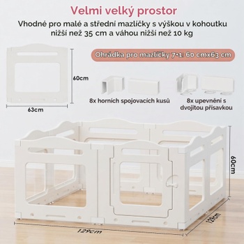 Skladací výbeh pre psov 7+1 z akrylu YL-41, 129 x 129 x 60 cm, biely - A