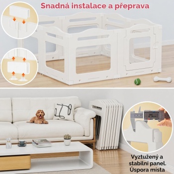 Skladací výbeh pre psov 7+1 z akrylu YL-41, 129 x 129 x 60 cm, biely - A