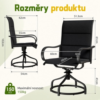 Záhradná otočná stolička AT6454, 60 x 60 x 102 cm, čierna - B