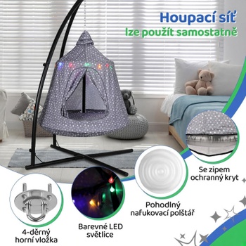 Závesné hojdacie kreslo SW134M, s rámom, 112 x 112 x 212,5 cm, šedá - B