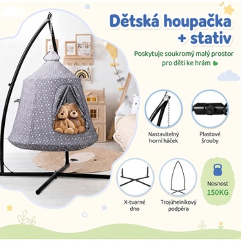 Závesné hojdacie kreslo SW134M, s rámom, 112 x 112 x 212,5 cm, šedá - B
