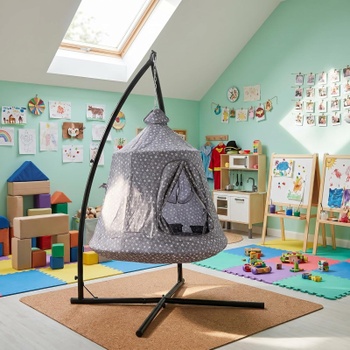 Závesné hojdacie kreslo SW134M, s rámom, 112 x 112 x 212,5 cm, šedá - B