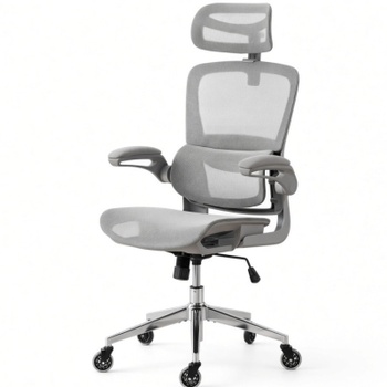 Ergonomická kancelárska stolička s 3D opierkou hlavy ER-25W05-03-EU, nosnosť do 120 kg, šedá - A