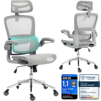 Ergonomická kancelárska stolička s 3D opierkou hlavy ER-25W05-03-EU, nosnosť do 120 kg, šedá - A