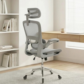 Ergonomická kancelárska stolička s 3D opierkou hlavy ER-25W05-03-EU, nosnosť do 120 kg, šedá - A