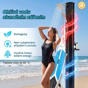 Solárna záhradná sprcha KR102-1, 35 l, 217 cm, s krytom a kohútikom, čierna - N