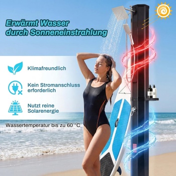 Solárna záhradná sprcha KR102-1, 35 l, 217 cm, s krytom a kohútikom, čierna - N