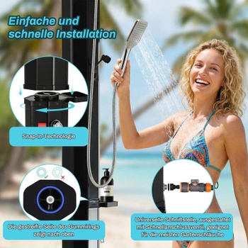 Solárna záhradná sprcha KR102-1, 35 l, 217 cm, s krytom a kohútikom, čierna - N