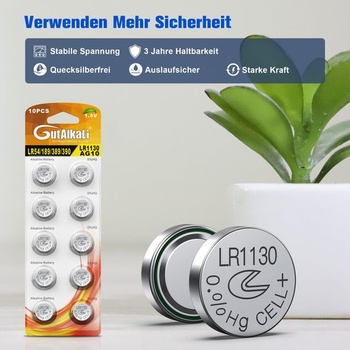 GutAlkaLi LR1130 40-dielna sada gombíkových batérií AG10 l1131 189 1,5V alkalická batéria LR54