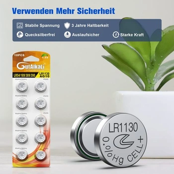 GutAlkaLi LR1130 40dílná sada knoflíkových baterií AG10 l1131 189 1,5V alkalická baterie LR54