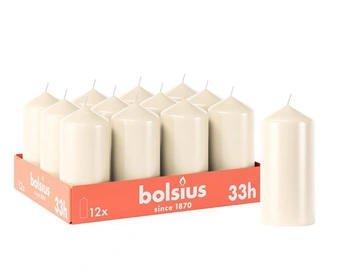 Sviečky Bolsius Smooth Pillar - Slonovinová - 12 kusov - 12 x 6 cm - Dekoratívne sviečky do domácnosti