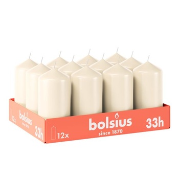 Sviečky Bolsius Smooth Pillar - Slonovinová - 12 kusov - 12 x 6 cm - Dekoratívne sviečky do domácnosti