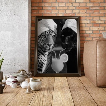 Sada 3 plagátov Xiyocadt, módny leopard v čiernej a bielej farbe, umelecká tlač plagátu s koktailovým