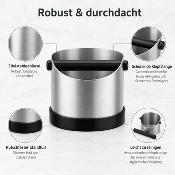 URMONA Portafilter Knock Box 1,3 l, príslušenstvo na kávu z nerezovej ocele