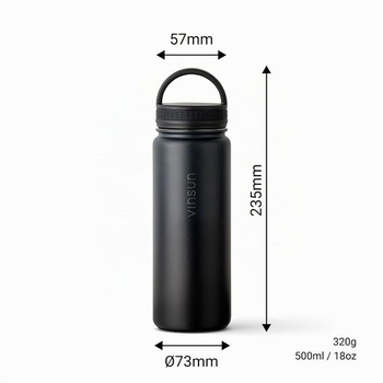 Vinsun nerezová fľaša na vodu 500ml - slamka, výpusť na pitie, skrutkovací uzáver - nepriepustná,