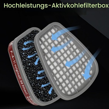 Opakovaně použitelný respirátor, plynová maska s filtrem, 22 prachových filtrů a 1 pár ochranných