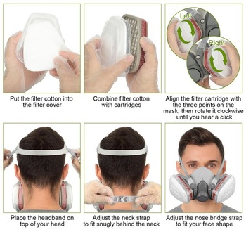 Opakovaně použitelný respirátor, plynová maska s filtrem, 22 prachových filtrů a 1 pár ochranných
