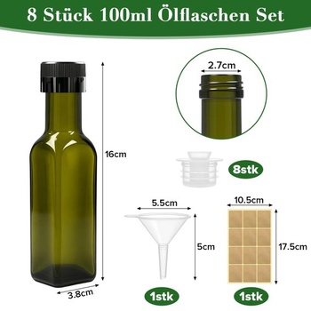 8dielna sada 100ml fliaš na olivový olej, sada fliaš na olivový olej do kuchyne