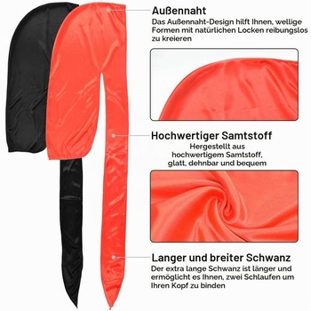 2dílná sada dlouhých šátků Durag, unisex pánské hedvábné pirátské šátky s dlouhými ocasy a širokými