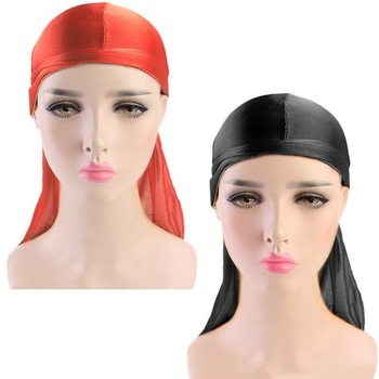 2dílná sada dlouhých šátků Durag, unisex pánské hedvábné pirátské šátky s dlouhými ocasy a širokými