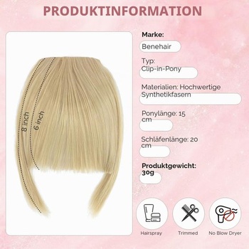 Benehair Clip-in popredná ofina Francúzska clip-in ofina s spánkami Prírodná umelá ofina pre ženy