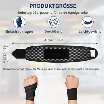 Zápästné bandáže Beugo Gym, ľahké zápästné bandáže pravé a ľavé, 2 kusy - A - čierne