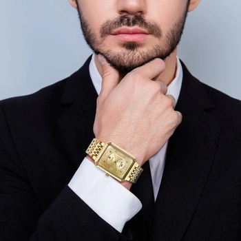 JewelryWe Pár hodinek Digitální hodinky z nerezové oceli Binární hodinky Obdélníkový rámeček LED