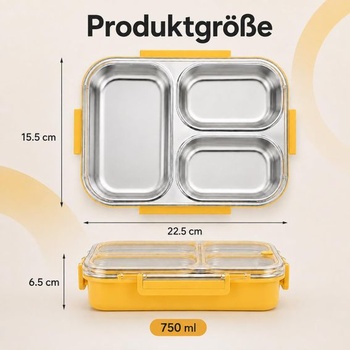Detský desiatový box z nerezovej ocele, 3 priehradky, 750 ml, desiatový box a bento box