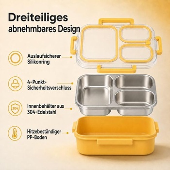 Detský desiatový box z nerezovej ocele, 3 priehradky, 750 ml, desiatový box a bento box
