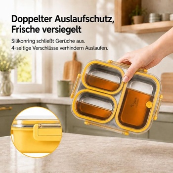Detský desiatový box z nerezovej ocele, 3 priehradky, 750 ml, desiatový box a bento box