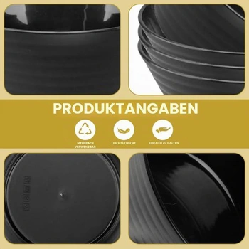 Sada 4 veľkých čiernych misiek na cereálie s priemerom 20 cm, vhodných na šaláty, polievky a ramien. Tieto