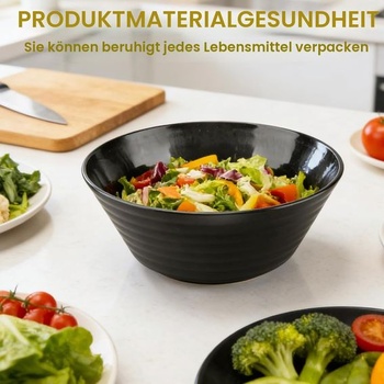 Sada 4 velkých černých misek na cereálie o průměru 20 cm, vhodných na saláty, polévky a ramen. Tyto
