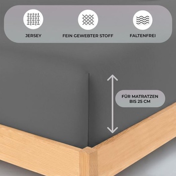 Prestieradlo Buymax 100x200cm, 100% bavlna, úplet, pre matrace do hĺbky 25 cm, antracitovo šedá,