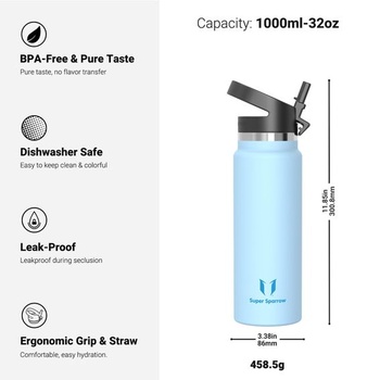 Termoska Sparrow z nerezovej ocele 1l so slamkou, 1000 ml, ochrana proti mrazu