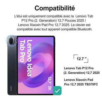 IVEOPPE pouzdro s klávesnicí pro Lenovo Idea Tab Pro 12,7 palce 2025 s touchpadem, francouzské