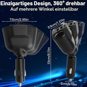 Rozbočovač 5 v 1 pre zapaľovač cigariet, USB C nabíjačka do auta a zapaľovač cigariet