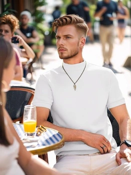 Pánské tričko COOFANDY s stojáčkem, bavlněné, s krátkým rukávem, velikost L, bílé