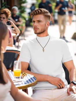 Pánske tričko COOFANDY so stojačikom, bavlnené, s krátkym rukávom, veľkosť L, biele