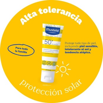 Mustela Opaľovacie mlieko SPF 50, tvár, telo, s avokádom, vhodné pre dojčatá, deti, celú rodinu a