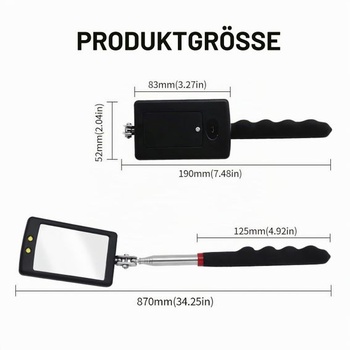 Inšpekčné zrkadlo, teleskopické s LED osvetlením, flexibilné a nastaviteľné inšpekčné zrkadlo,
