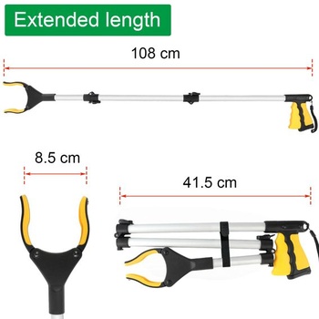 Drapač na sbírání předmětů, 108cm drapač pro seniory, sběrač odpadků, žlutý