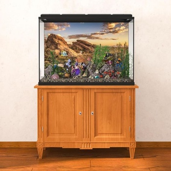 MIRRORANG 120x50cm Pozadí pro plazy, modrá obloha, oáza, kaktus, slunce a poušť, terárium, vinylové