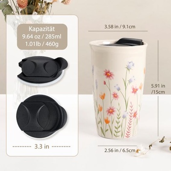 ANTIS'S HOME Keramický hrnek na kávu s sebou se silikonovým víčkem, dvoustěnný termohrnek 280ml s