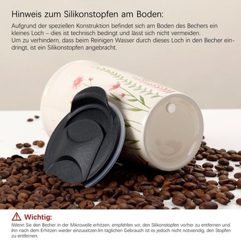 ANTIS'S HOME Keramický hrnek na kávu s sebou se silikonovým víčkem, dvoustěnný termohrnek 280ml s