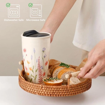 ANTIS'S HOME Keramický hrnek na kávu s sebou se silikonovým víčkem, dvoustěnný termohrnek 280ml s